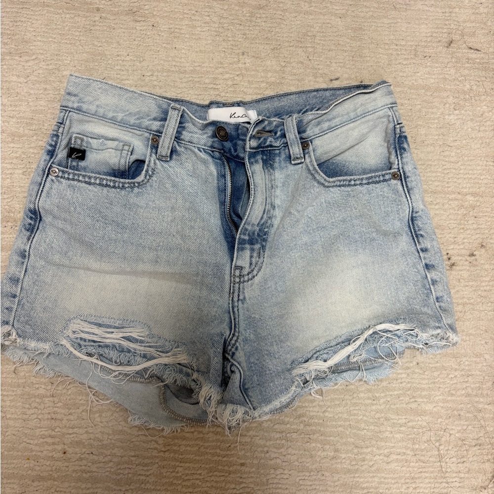 KanCan Light Blue Distressed High-Rise Jean Shorts